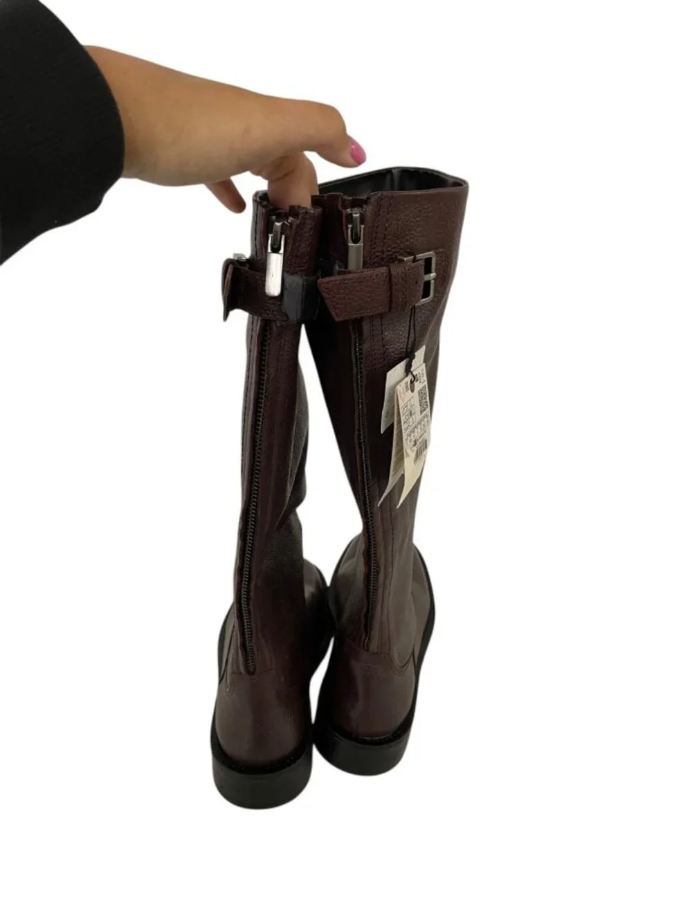 Zara Womens Leather Boots High Buckle EU 37 US 6.5 Burgundy Red 1017/410 NWOB